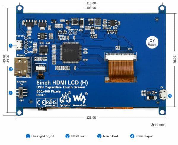 Ecran tactile RPI Officiel 7 pouces 800x480